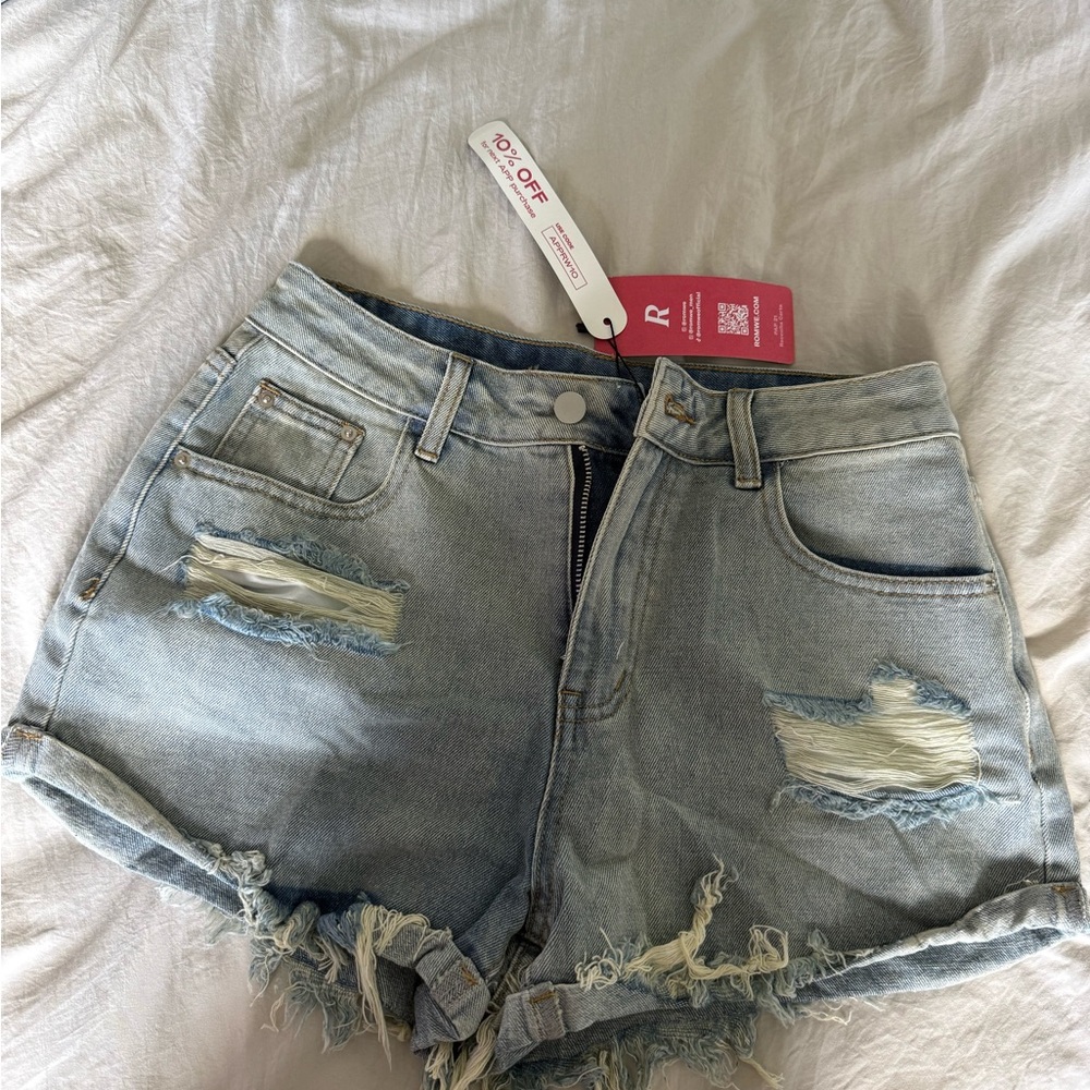ROMWE Light Blue Distressed Jean Shorts